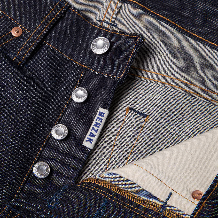 men's slim fit italian selvedge denim jeans | indigo | benzak B-01 SLIM special #2 15 oz. vintage indigo selvedge | candiani | 4 button fly | four button fly