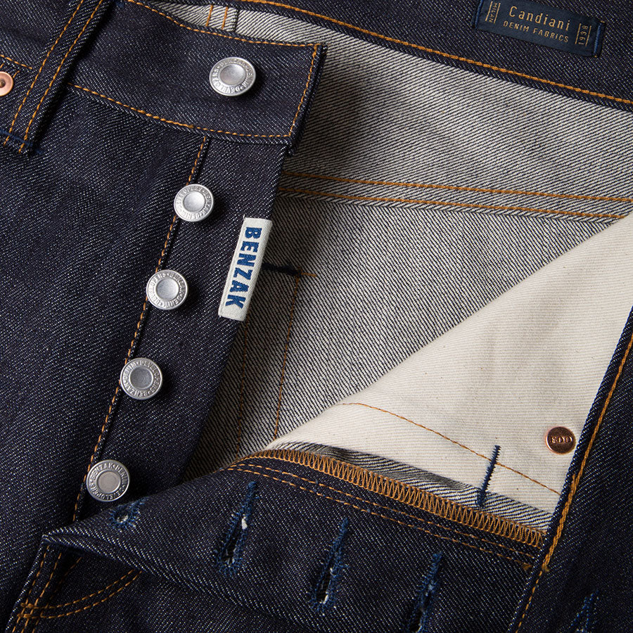 men's straight fit italian selvedge denim jeans | indigo | benzak | B-02 STRAIGHT special #2 15 oz. vintage indigo selvedge | candiani | 4 button fly | four button fly