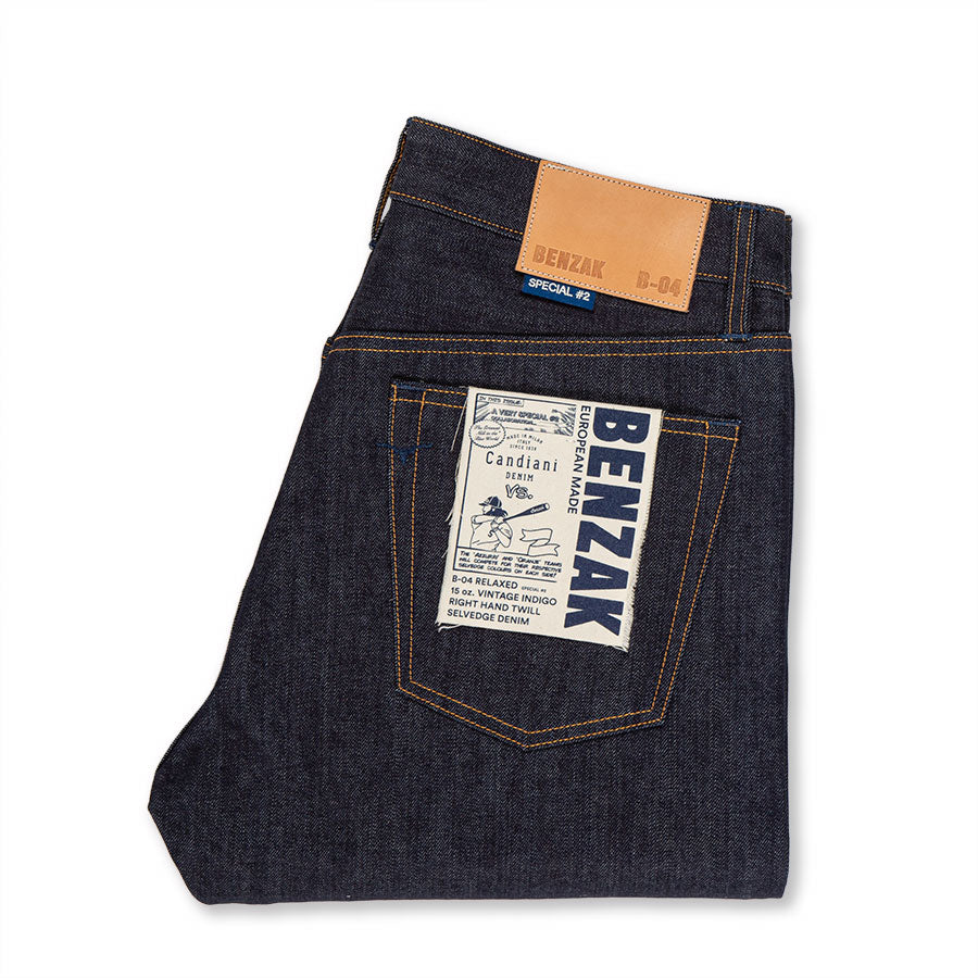 men's relaxed fit italian selvedge denim jeans | indigo | benzak | B-04 RELAXED special #2 15 oz. vintage indigo selvedge | candiani | pocket flasher