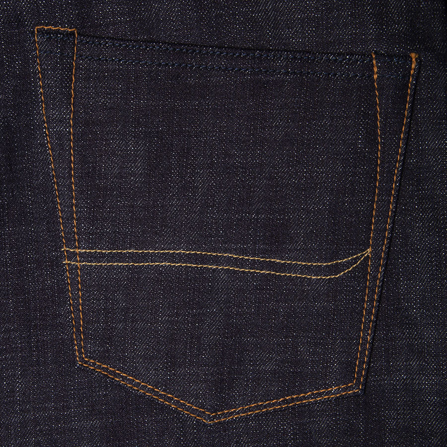 men's slim fit japanese selvedge denim jeans | indigo | made in japan | benzak BDD-006 heavy slub 16 oz. RHT | back pocket arc 