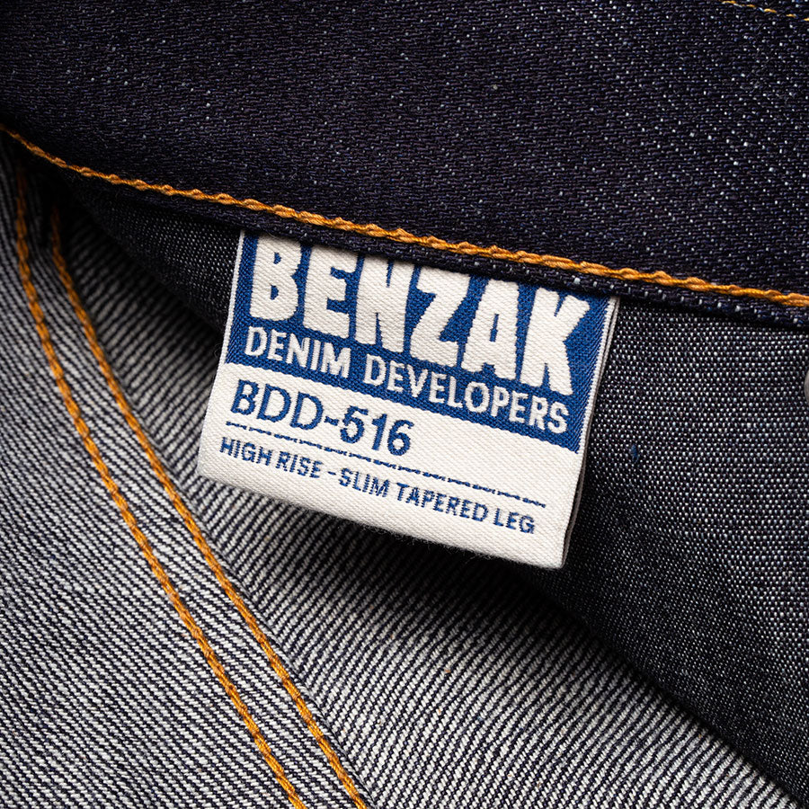 men's high waist tapered fit japanese selvedge denim jeans |indigo | made in japan | benzak BDD-711 special #1 low tension 14 oz. RHT | inside label