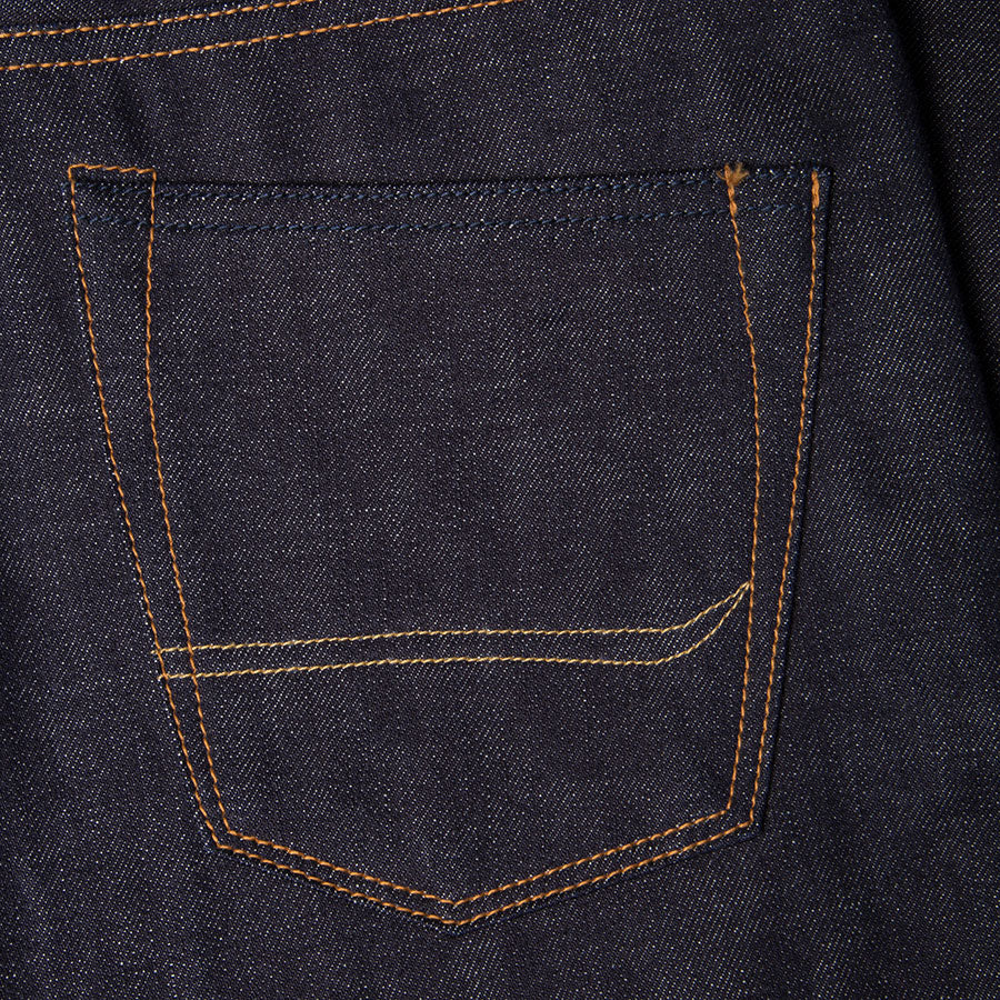 men's straight fit japanese selvedge denim jeans | indigo | made in japan | benzak BDD-707 special #1 low tension 14 oz. RHT | back pocket arc 