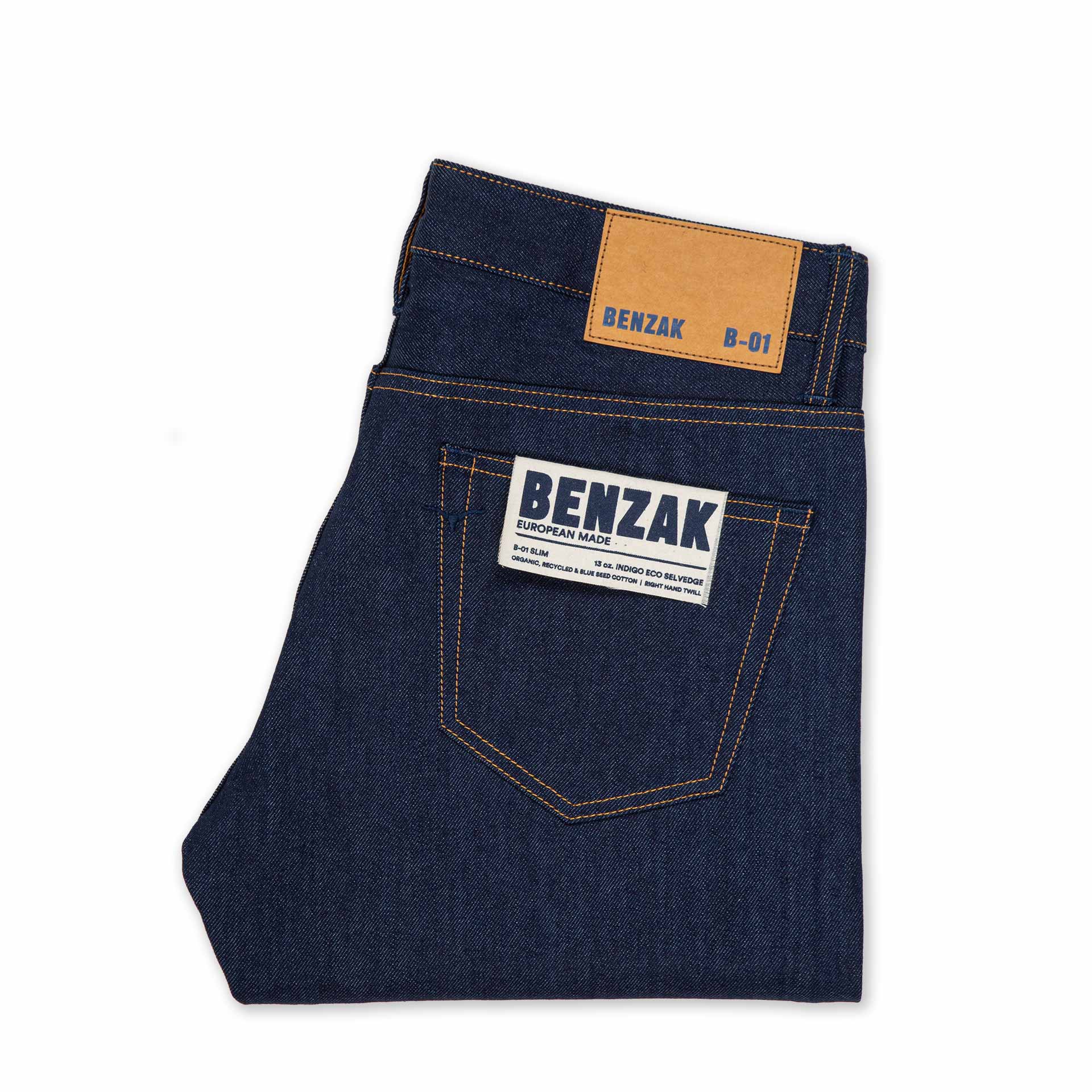 men's slim fit italian selvedge denim jeans | indigo | benzak B-01 SLIM 13 oz. brown cotton selvedge | candiani | pocket flasher