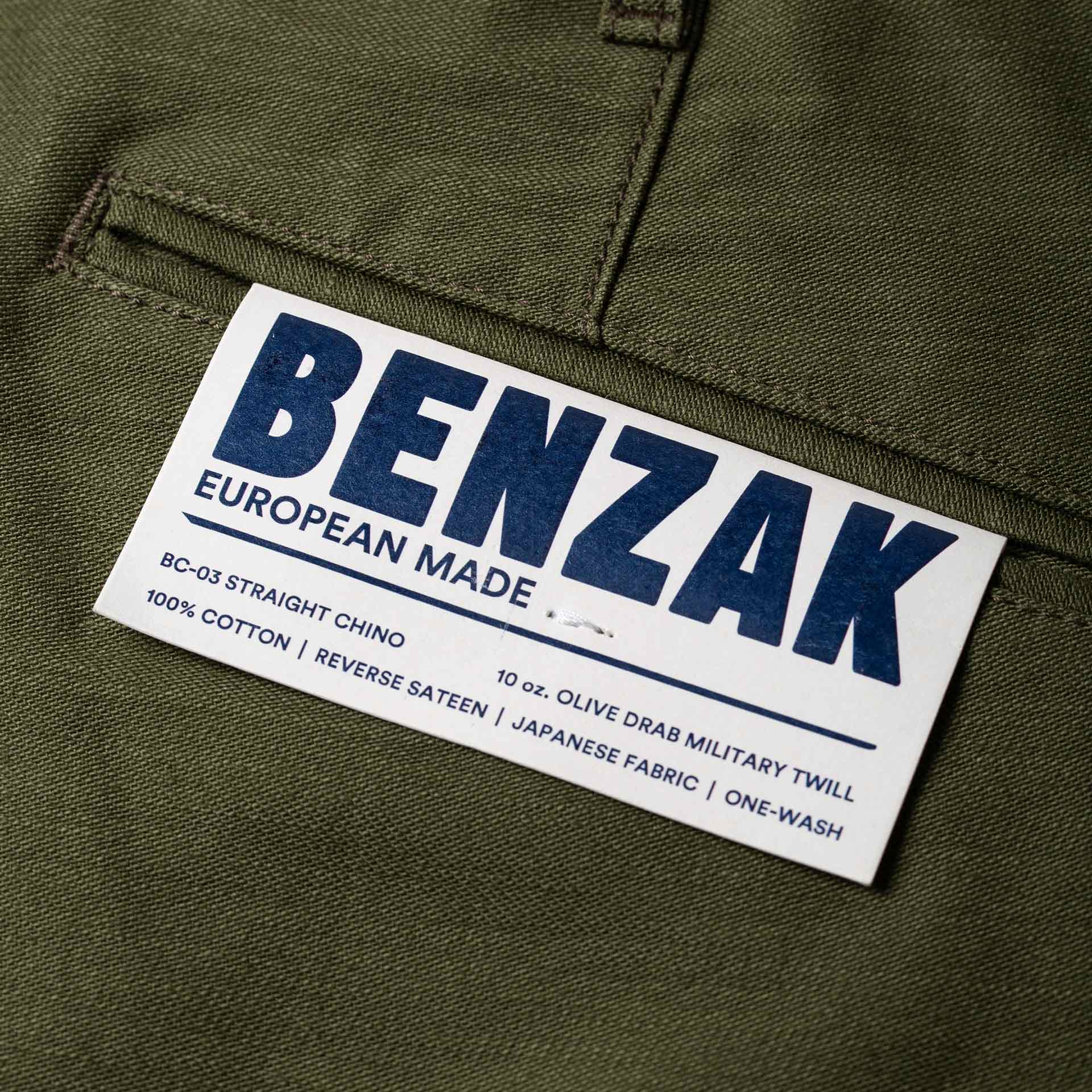 BC-03 STRAIGHT CHINO 10 oz. olive drab military twill | BENZAK BC-03 STRAIGHT CHINO 10 oz. olive drab military twill | BENZAK