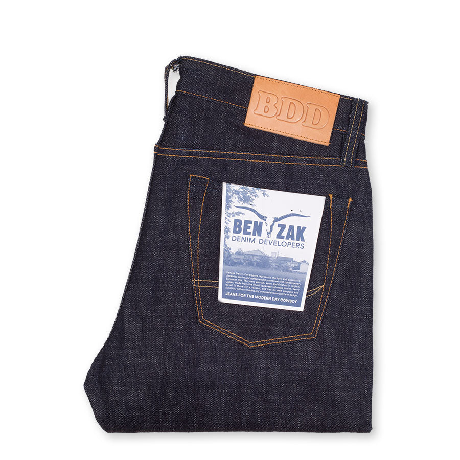 men's slim fit japanese selvedge denim jeans | indigo | made in japan | benzak BDD-006 special #1 low tension 14 oz. RHT | pocket flasher