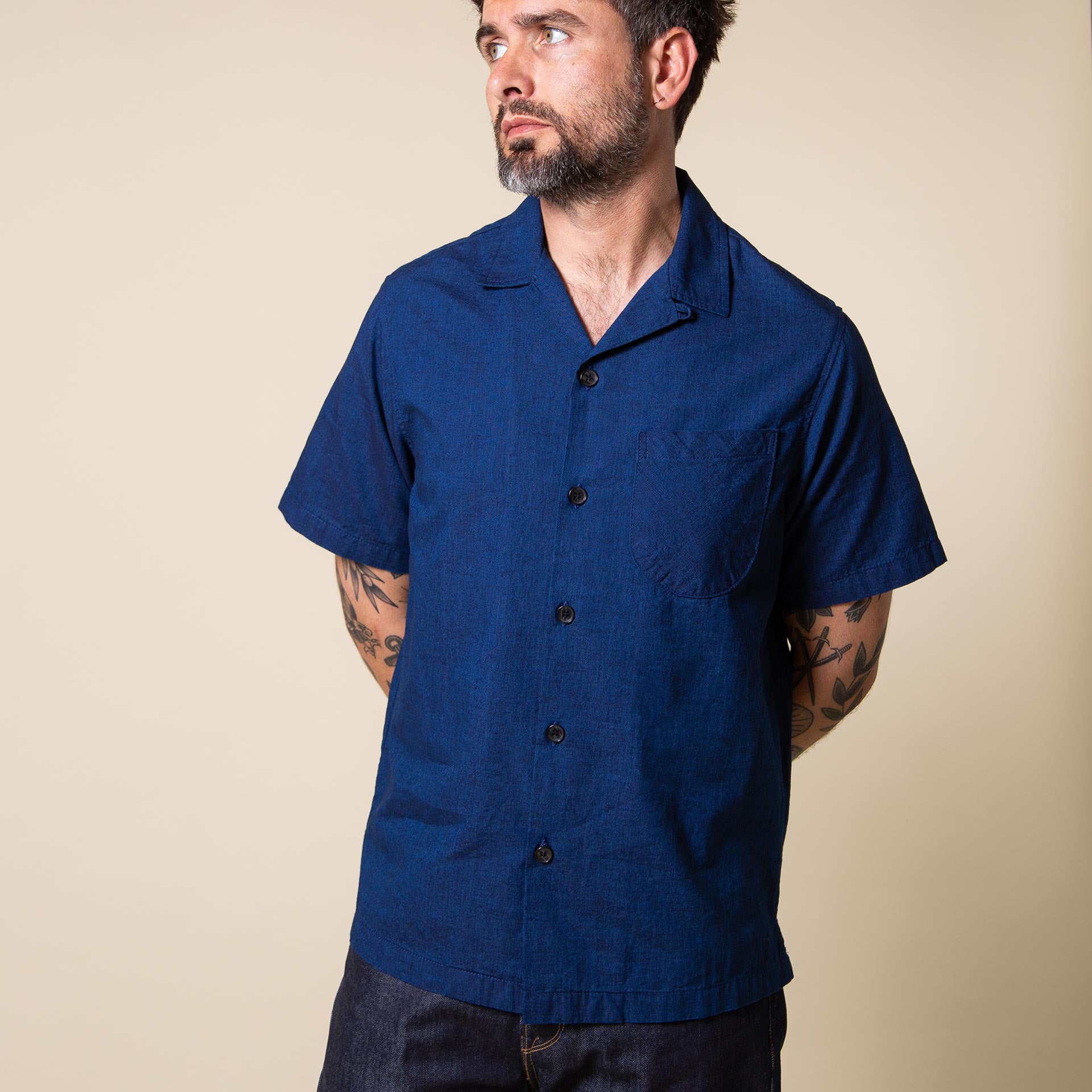 BSS-01 HOLIDAY SHIRT 5 oz. double indigo chambray | BENZAK