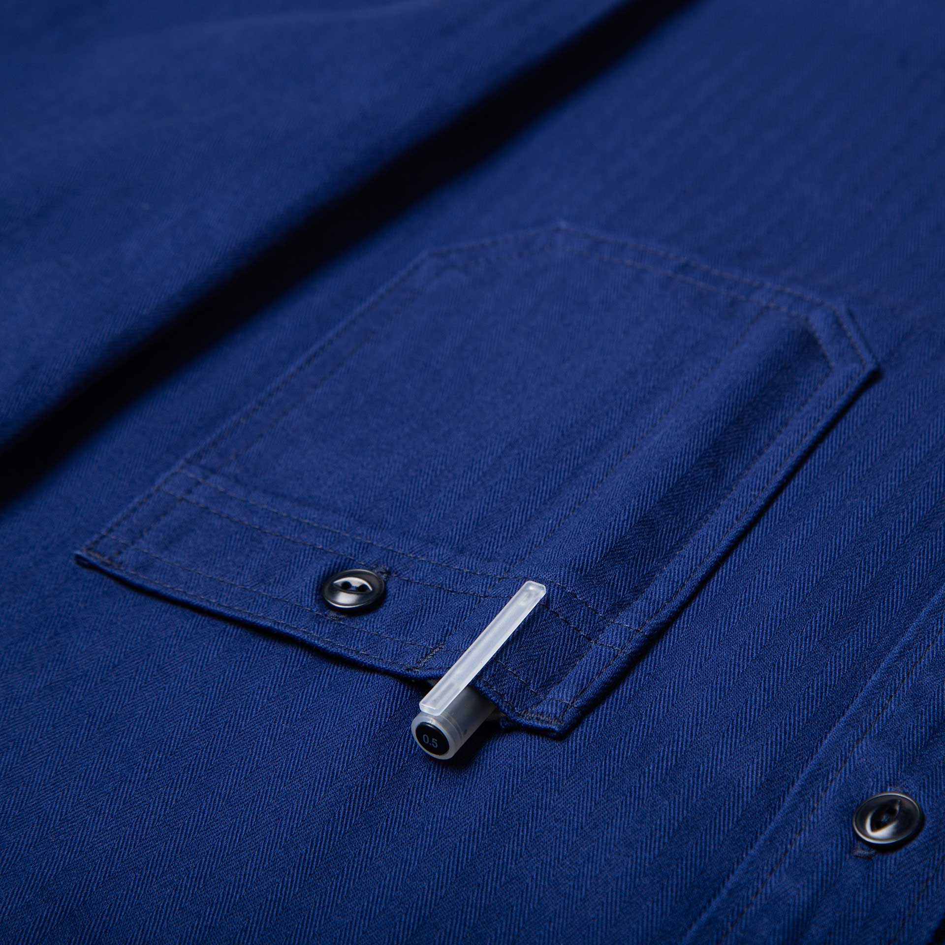 BWS-02 UTILITY SHIRT 8 oz. worker blue herringbone | BENZAK