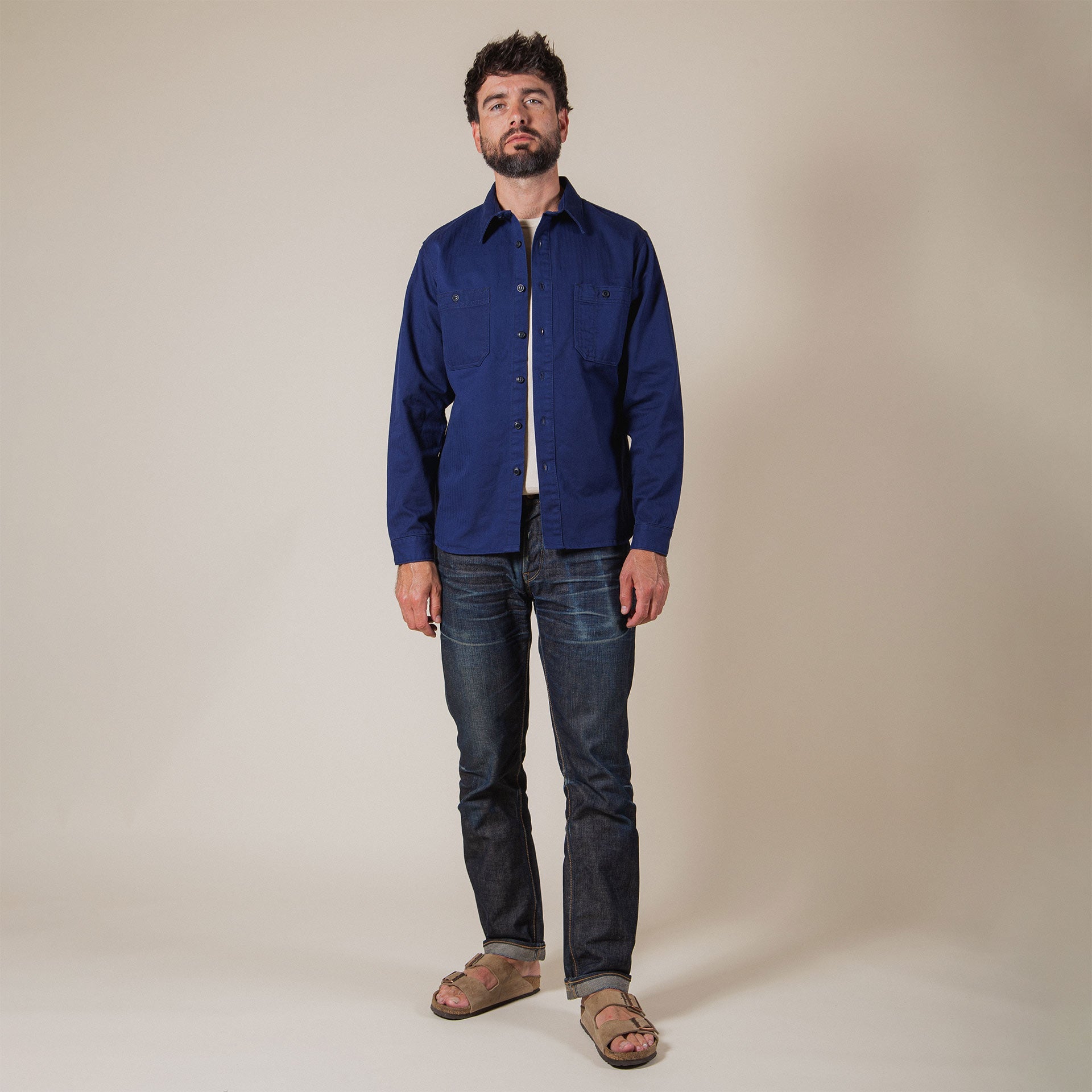 BWS-02 UTILITY SHIRT 8 oz. worker blue herringbone | BENZAK