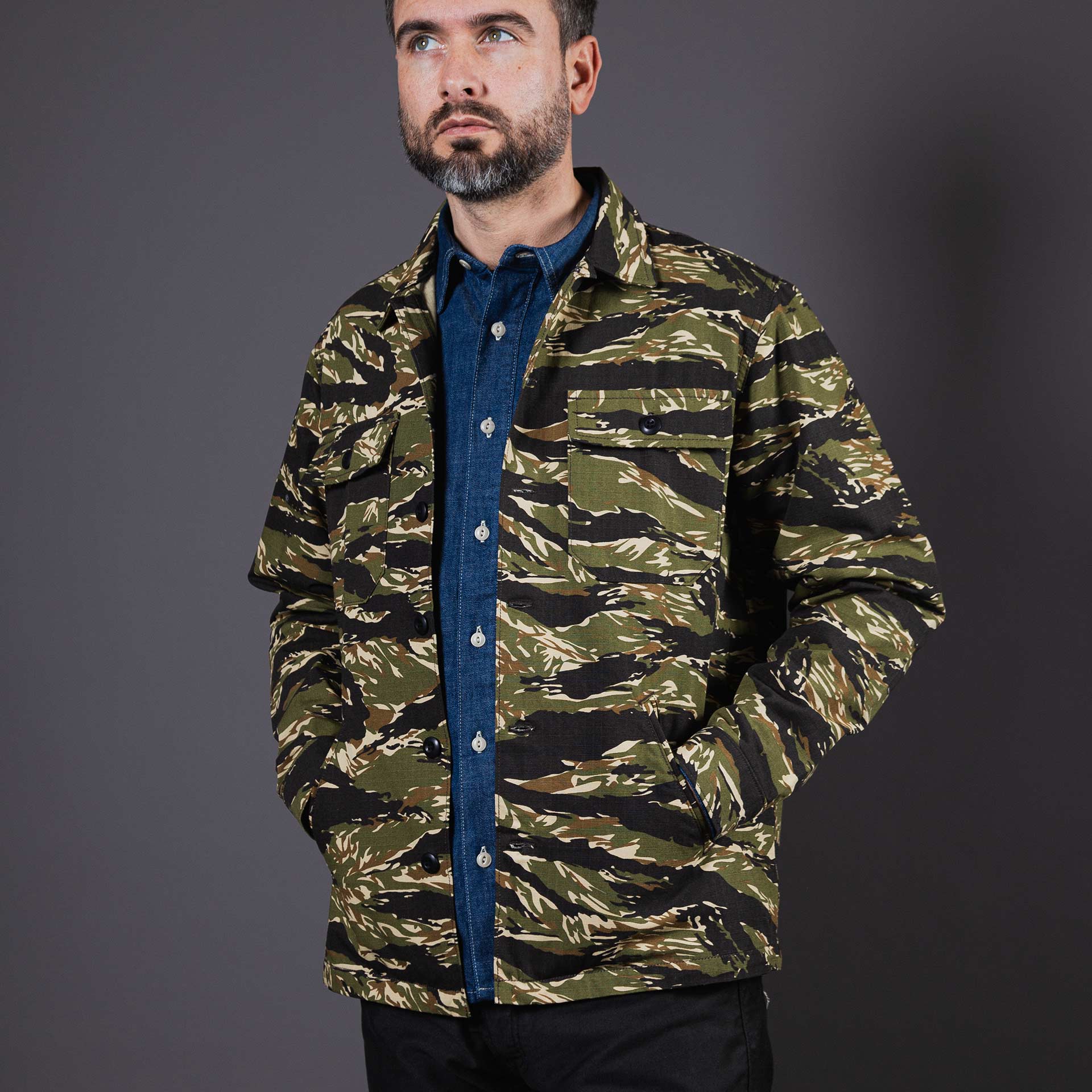 BWS-03 MILITARY OVERSHIRT 8 oz. tiger camo ripstop | BENZAK