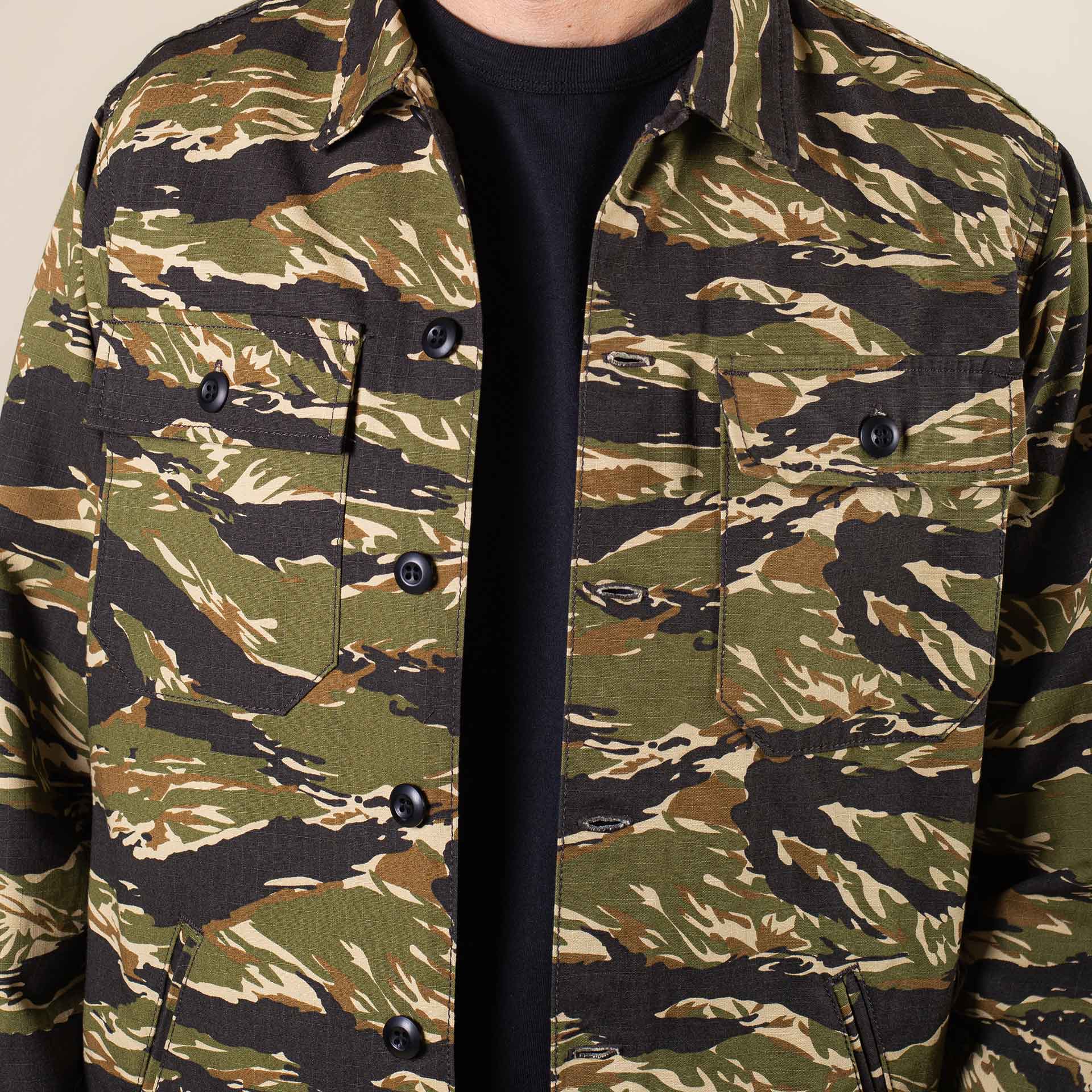 BWS-03 MILITARY OVERSHIRT 8 oz. tiger camo ripstop | BENZAK