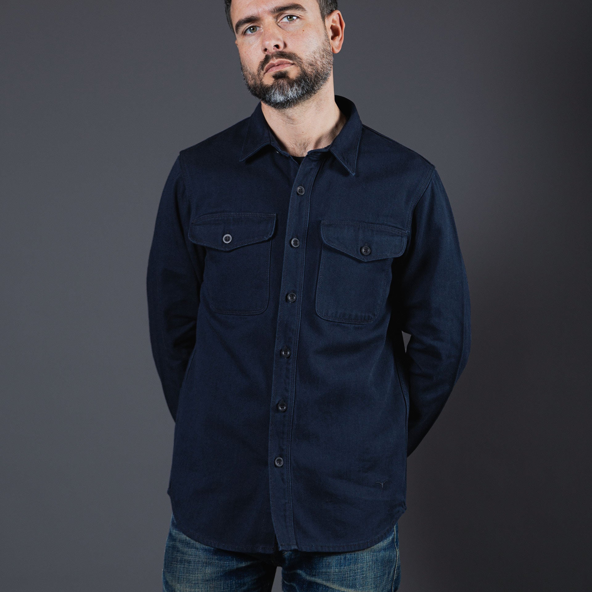 BENZAK BWS-04 Scout Overshirt 13 oz. stay-blue x Black Modal BT