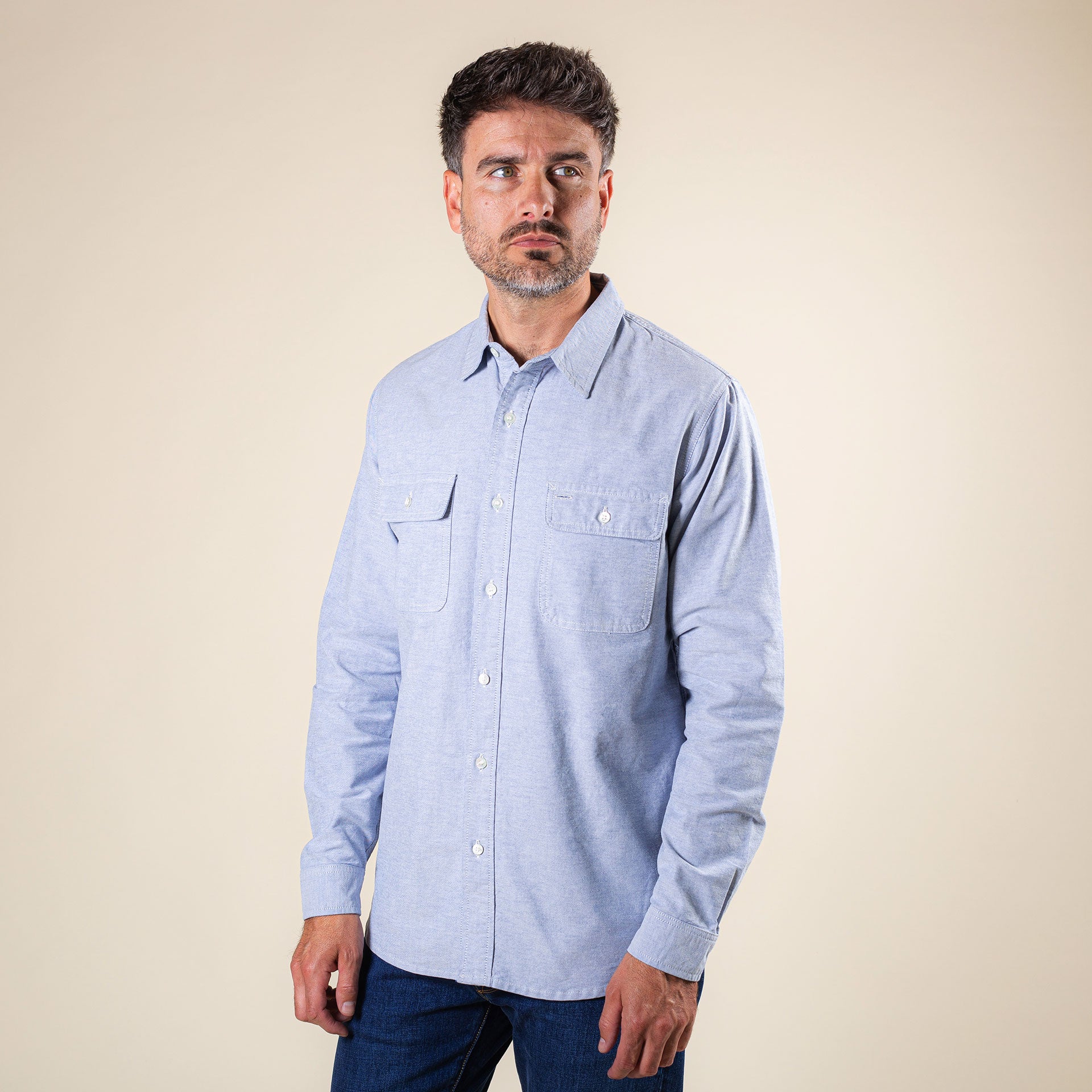 BWS-06 WORKER SHIRT 6 oz. navy & white oxford | BENZAK – Benzak