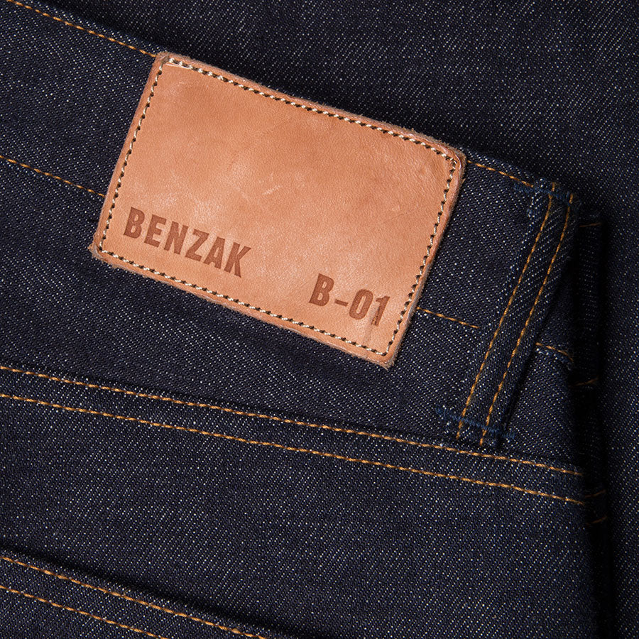men's slim fit japanese selvedge denim jeans | indigo | benzak B-01 SLIM 15.5 oz. Kojima selvedge | Collect Mills | leather patch 