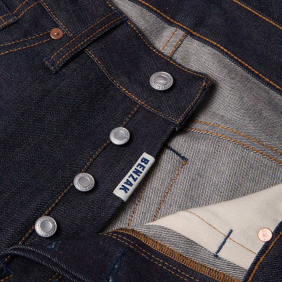 men's tapered fit italian selvedge denim jeans | indigo | benzak | B-03 TAPERED special #2 15 oz. vintage indigo selvedge | candiani | 4 button fly | four button fly