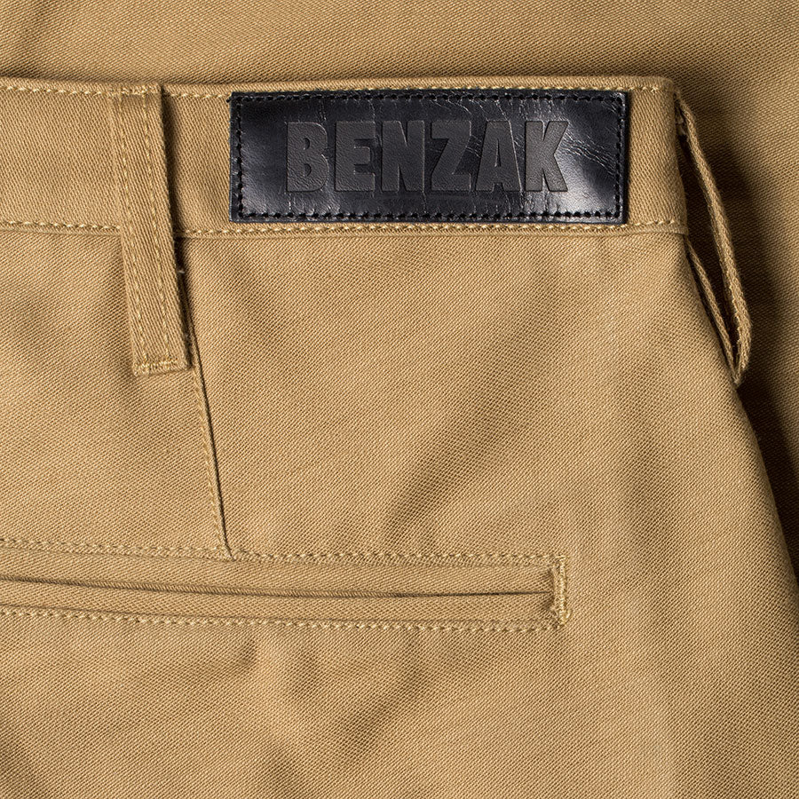 men's tapered fit chino | sateen | BC-01 TAPERED CHINO 10 oz. golden brown military twill | benzak | leather patch