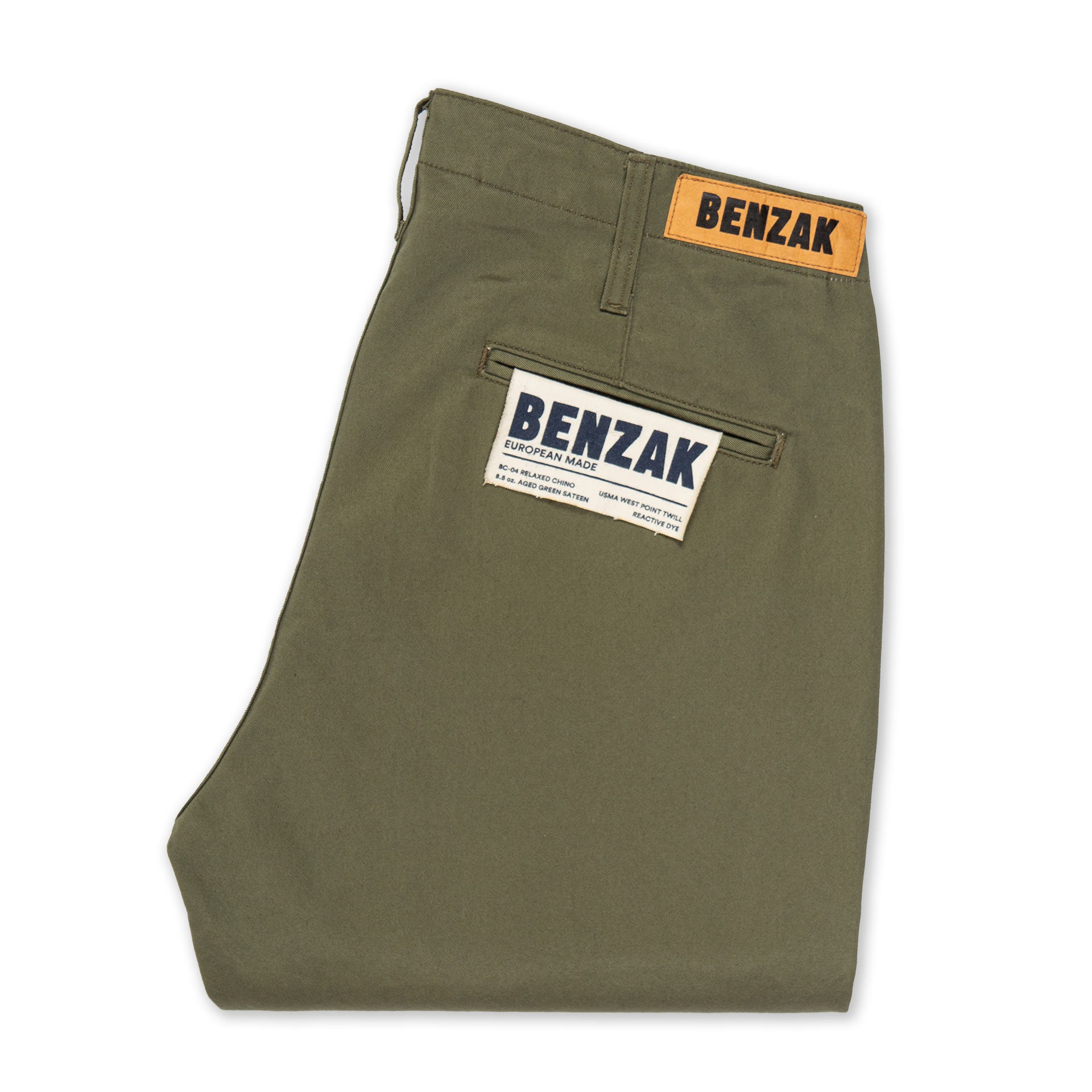 BC-04 RELAXED CHINO 8.5 oz. aged green sateen twill