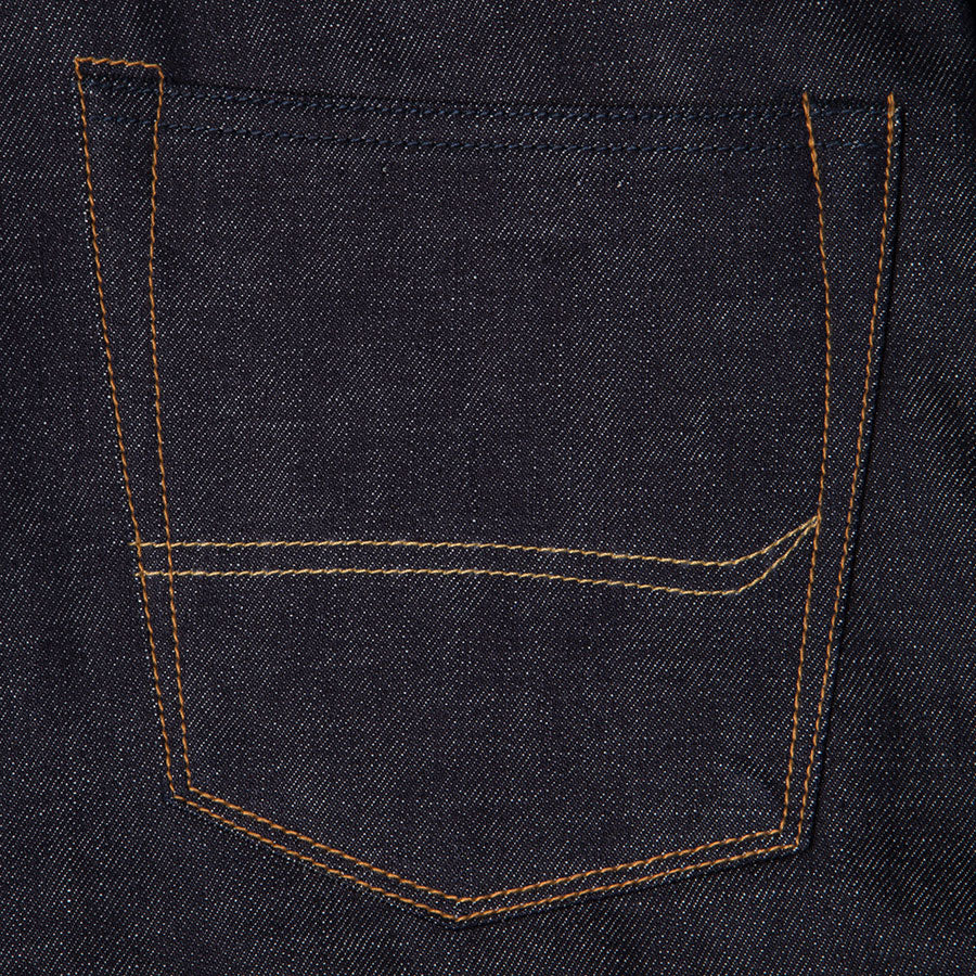 men's slim fit japanese selvedge denim jeans | indigo | made in japan | benzak BDD-006 heavy slub 16 oz. RHT | back pocket arc 