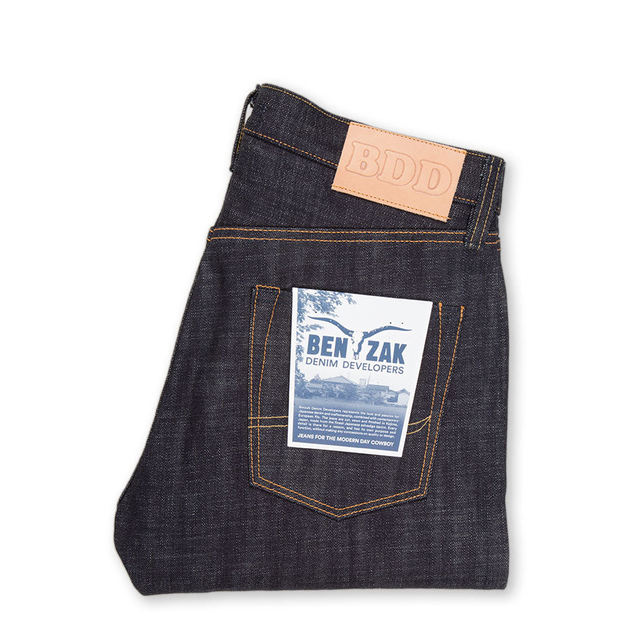 men's high waist tapered fit japanese selvedge denim jeans | indigo | made in japan | benzak BDD-516 heavy slub 16 oz. RHT | pocket flasher
