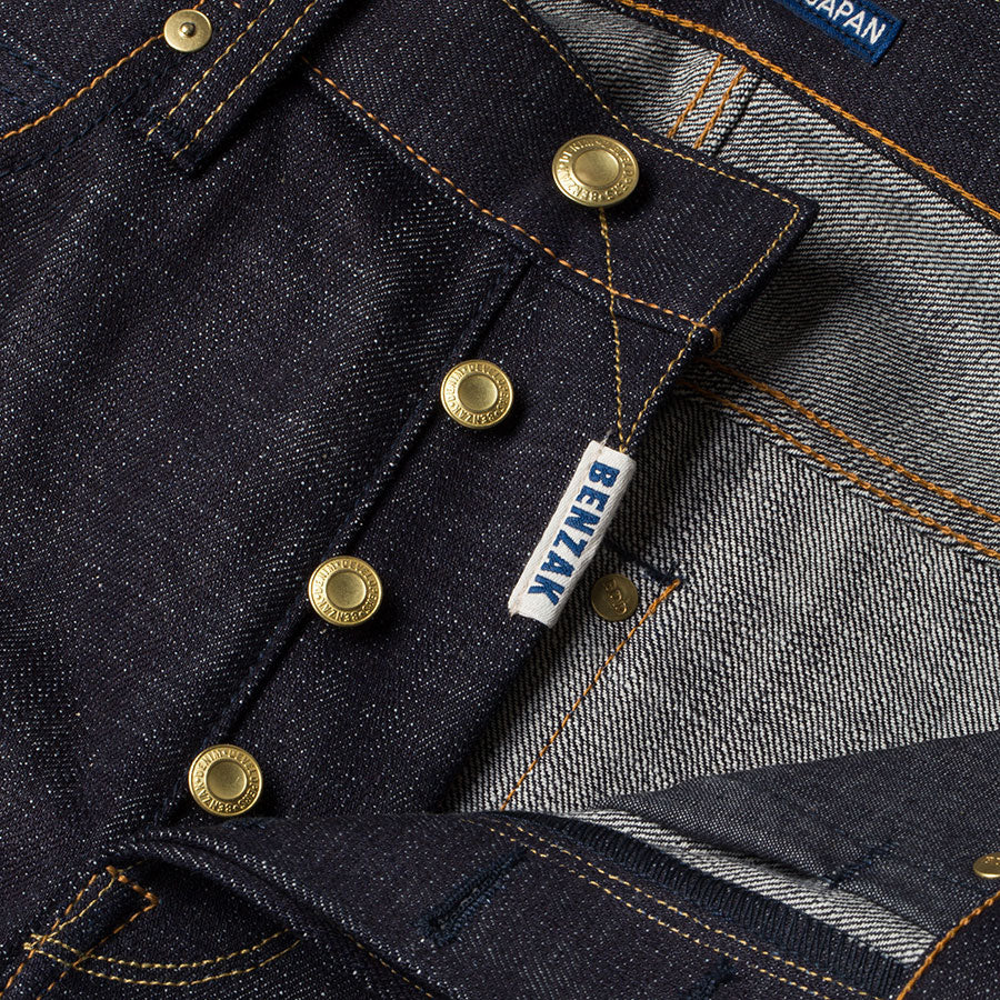 men's high waist tapered fit japanese selvedge denim jeans | indigo | made in japan | benzak BDD-516 heavy slub 16 oz. RHT | 4 button fly | four button fly