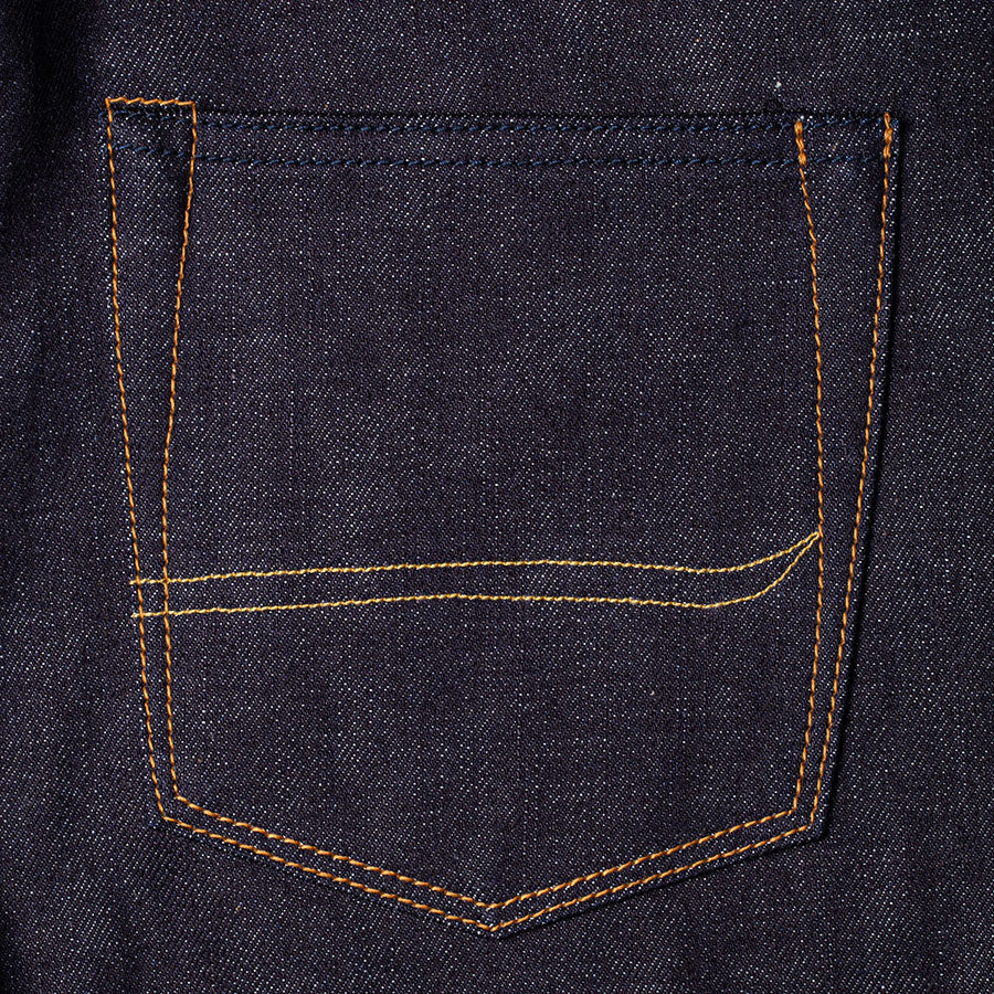 men's high waist tapered fit japanese selvedge denim jeans |indigo | made in japan | benzak BDD-711 special #1 low tension 14 oz. RHT | back pocket arc