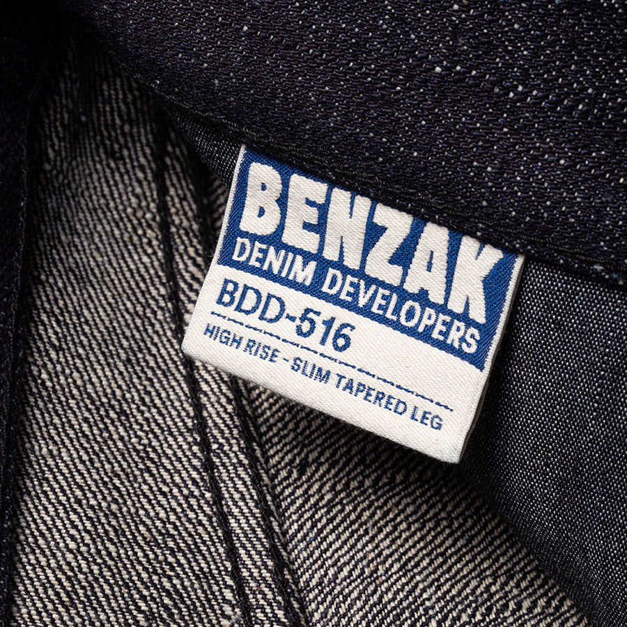 men's high waist tapered fit japanese selvedge denim jeans | slubby | made in japan | benzak BDD-711 super slub 18 oz. RHT | inside label
