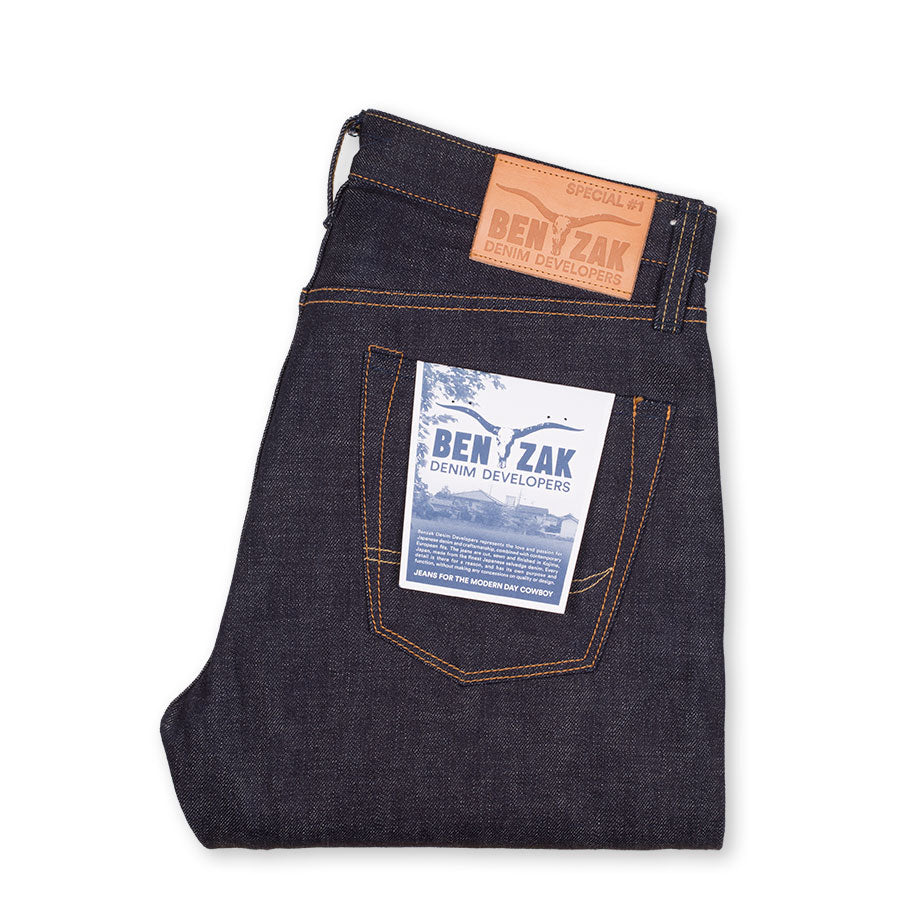 men's straight fit japanese selvedge denim jeans | indigo | made in japan | benzak BDD-707 special #1 low tension 14 oz. RHT | pocket flasher