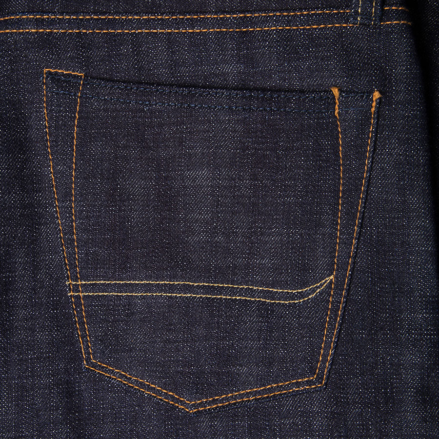 men's tapered fit japanese selvedge denim jeans | indigo | made in japan | benzak BDD-711 heavy slub 16 oz. RHT | back pocket arc