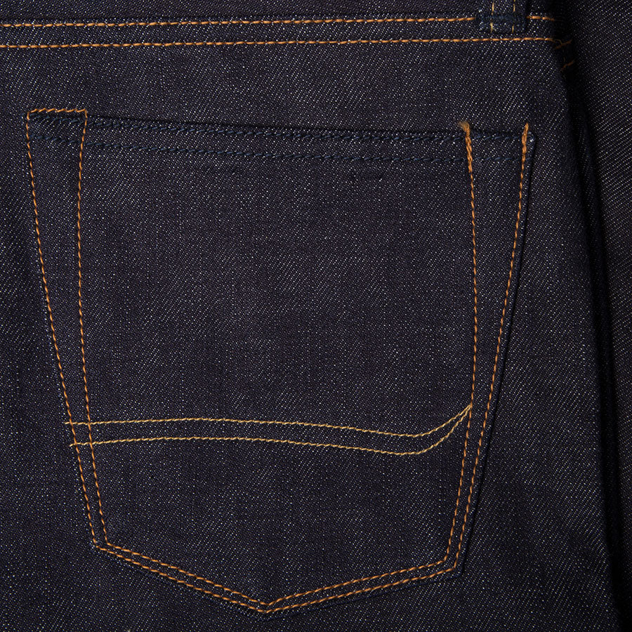 men's tapered fit japanese selvedge denim jeans | indigo | made in japan | benzak BDD-711 special #1 low tension 14 oz. RHT | back pocket arc 