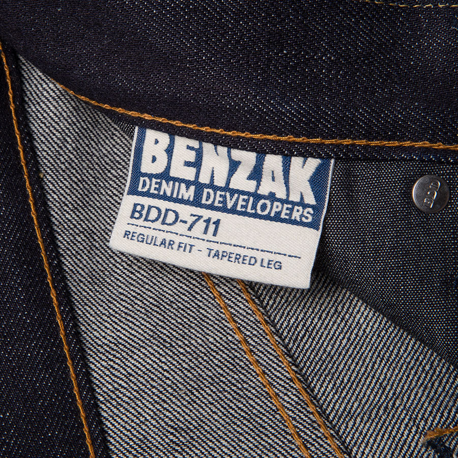 men's tapered fit japanese selvedge denim jeans | indigo | made in japan | benzak BDD-711 special #1 low tension 14 oz. RHT | inside label