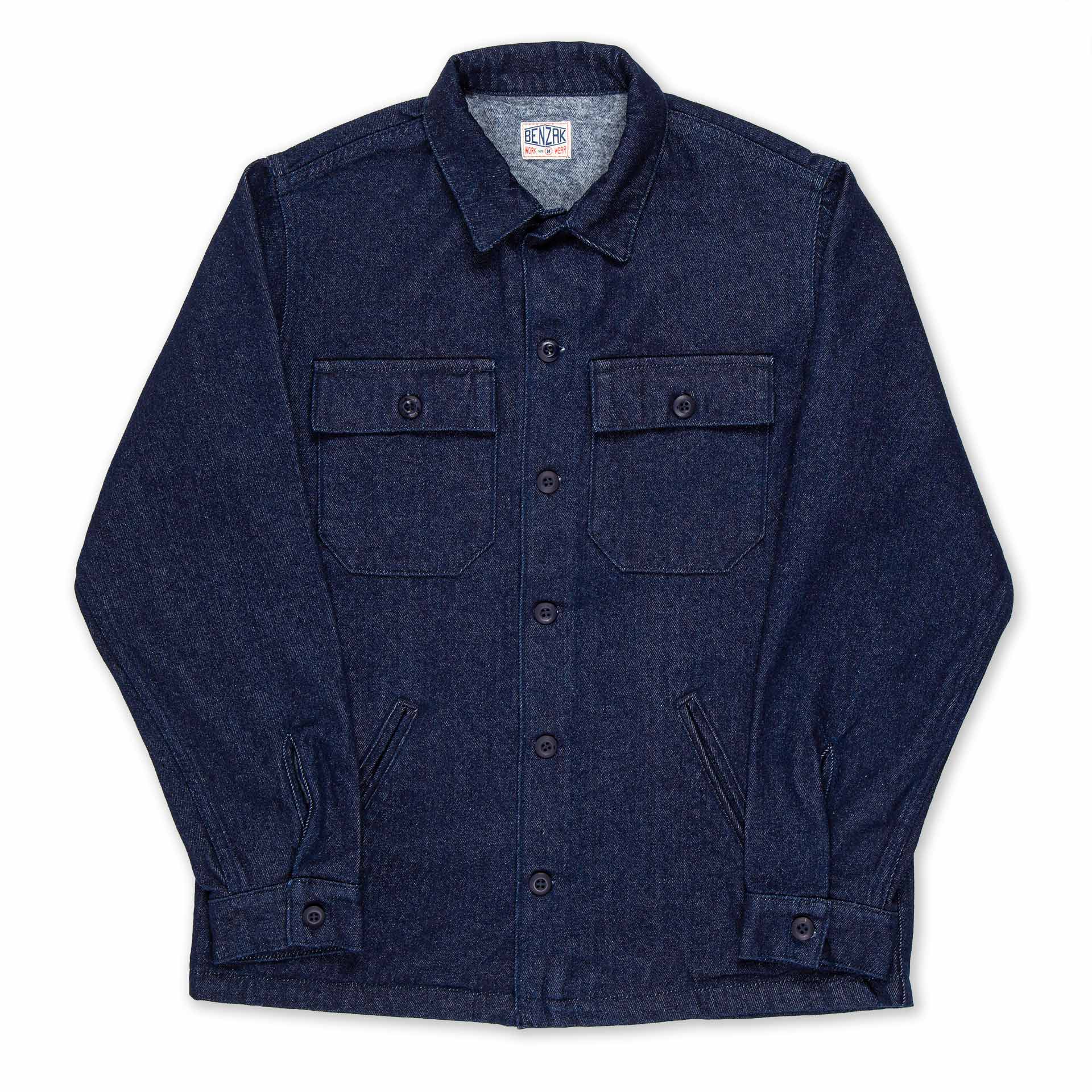 【BAON】[unisex] Wenki Pocket Washing Denim Over Shirt BWS-02 UTILITY SHIRT 8 oz. worker blue herringbone | BENZAK